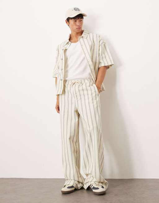 ASOS DESIGN – Superweite Schlupfhose in Cremeweiß mit blauen Streifen, Kombiteil
