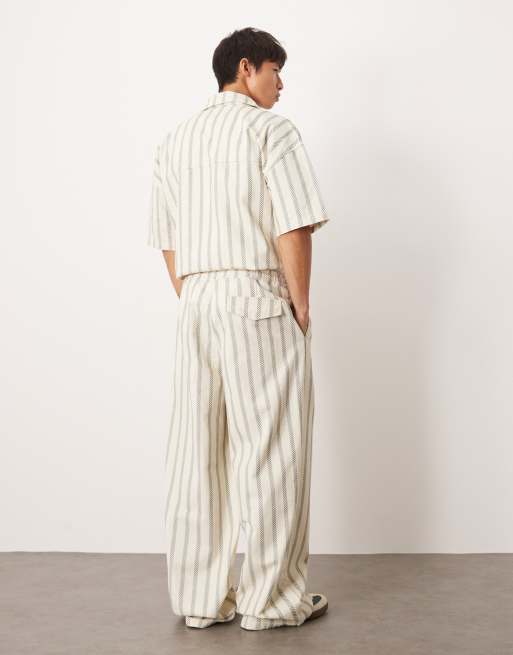ASOS DESIGN – Superweite Schlupfhose in Cremeweiß mit blauen Streifen, Kombiteil, 5 von 5