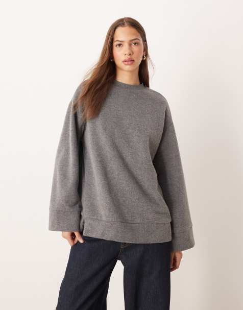 ASOS DESIGN - Superzacht, gemêleerd sweatshirt met split in de zoom in antracietgrijs - view 1