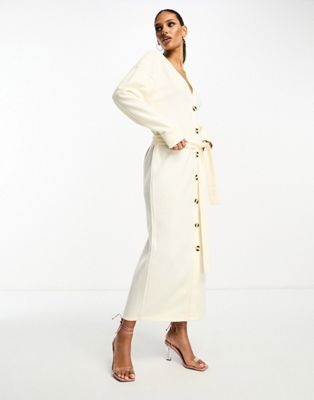 ASOS DESIGN - Superzacht maxi vest-jurk met knoopsluiting en ceintuur in winters wit