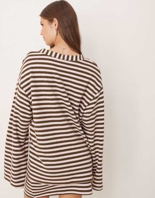 ASOS DESIGN - Superzacht oversized gestreept vest in roze en kaki, deel van co-ord set, 3 van 4