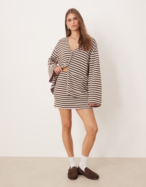 ASOS DESIGN - Superzacht oversized gestreept vest in roze en kaki, deel van co-ord set, 4 van 4