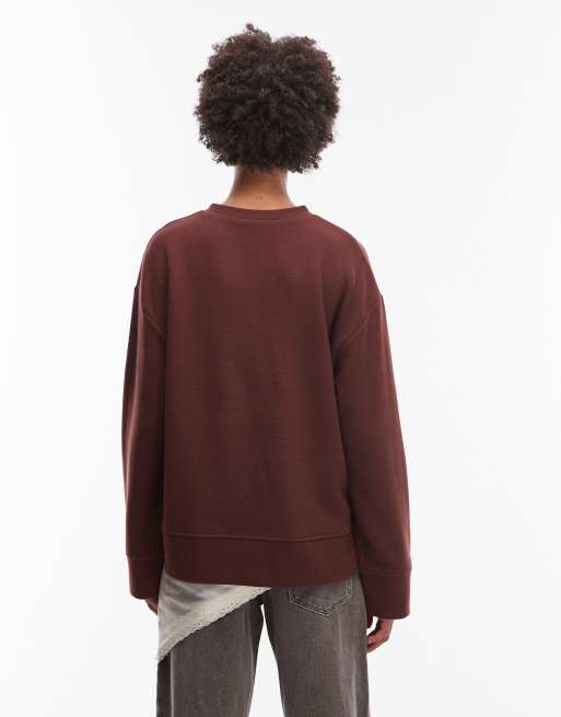 ASOS DESIGN - Superzacht oversized Henley sweatshirt in chocoladebruin, 3 van 4