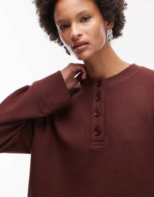 ASOS DESIGN - Superzacht oversized Henley sweatshirt in chocoladebruin, 4 van 4