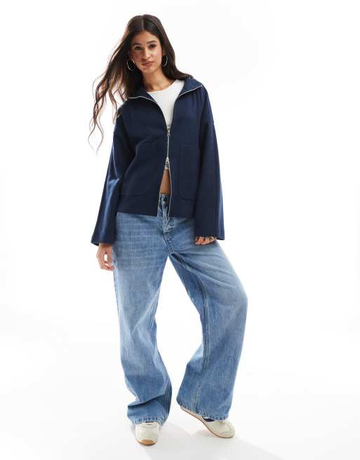 ASOS DESIGN - Superzacht recht vest met opstaande boord en ritssluiting in marineblauw