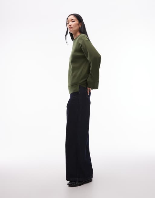 ASOS DESIGN - Superzacht sweatshirt met split in de zoom in kaki groen, 2 van 4