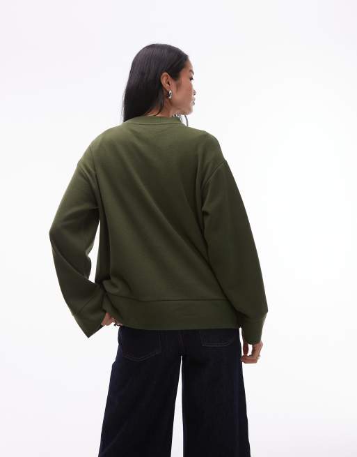 ASOS DESIGN - Superzacht sweatshirt met split in de zoom in kaki groen, 4 van 4