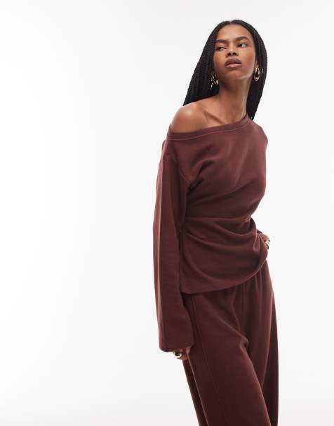 ASOS DESIGN - Superzacht T-shirt met korsettaille en blote schouder in bruin - view 1