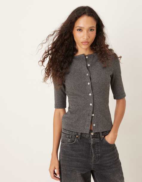 ASOS DESIGN - Superzacht vest met halflange mouwen en knopen in gemêleerd grijs - view 1