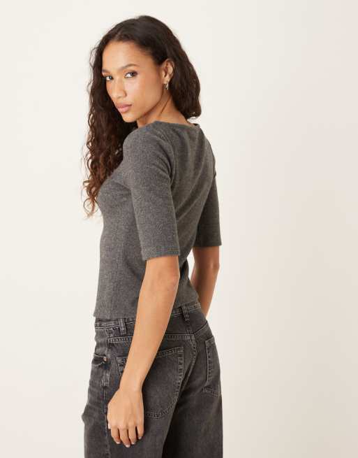 ASOS DESIGN - Superzacht vest met halflange mouwen en knopen in gemêleerd grijs, 3 van 4