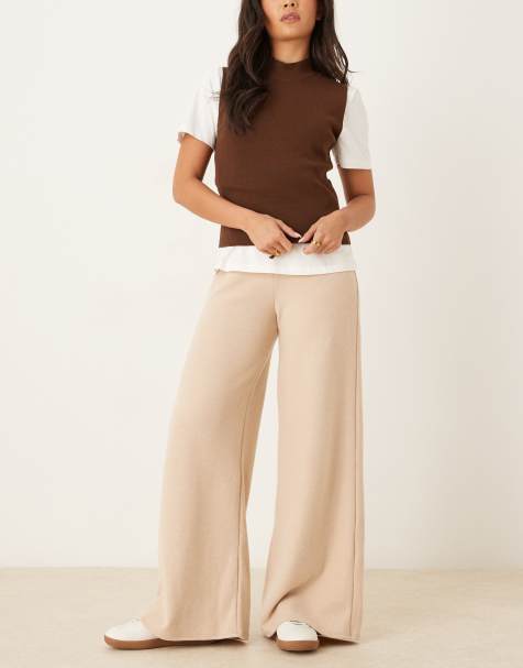ASOS DESIGN - Superzachte broek met wijde pijpen in licht taupe, deel van co-ord set - view 1