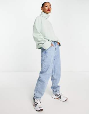 ASOS DESIGN - Superzachte coltrui met omgeslagen mouwboorden in gemêleerd mintgroen 