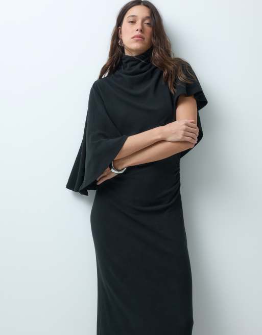 ASOS DESIGN superzachte draperende cape maxi jurk in zwart, 3 van 5
