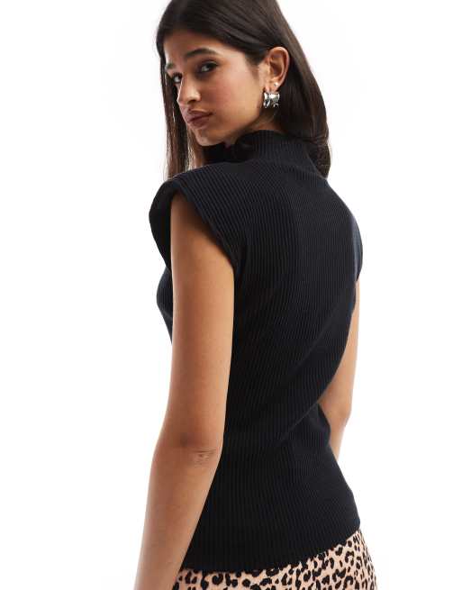 ASOS DESIGN - Superzachte geribbelde mouwloze top met schoudervullingen in zwart, 4 van 4