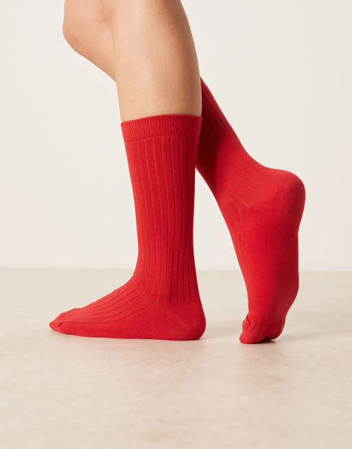 ASOS DESIGN - Superzachte geribbelde sokken in rood, 2 van 3