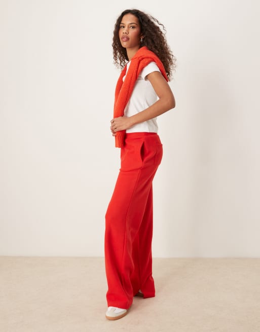 ASOS DESIGN - Superzachte joggingbroek met wijde pijpen en trekkoord in rood