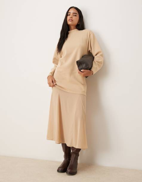 ASOS DESIGN - Superzachte lange 2-in-1 jurk met rok van chiffon met godetplooien in stone - view 1