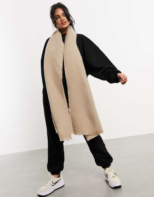 ASOS DESIGN - Superzachte lange geweven sjaal met onafgewerkte rand in kiezelkleur