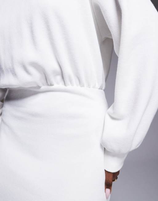 ASOS DESIGN - Superzachte maxi jurk met ingenomen taille en lange mouwen in crème, 4 van 4