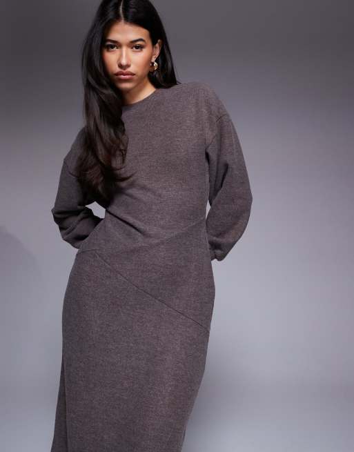 ASOS DESIGN - Superzachte maxi-jurk met lange mouwen en naaddetails in gemêleerd chocoladebruin, 2 van 4