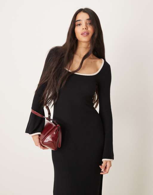 ASOS DESIGN - Superzachte maxi jurk met vierkante hals in zwart, 2 van 4