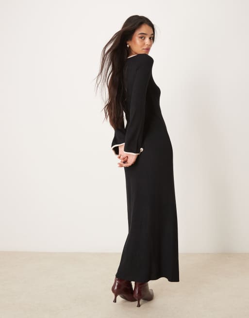 ASOS DESIGN - Superzachte maxi jurk met vierkante hals in zwart, 3 van 4
