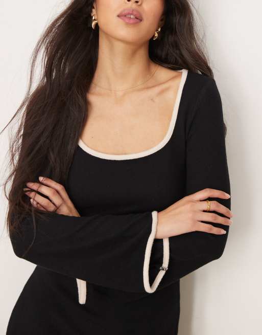 ASOS DESIGN - Superzachte maxi jurk met vierkante hals in zwart, 4 van 4