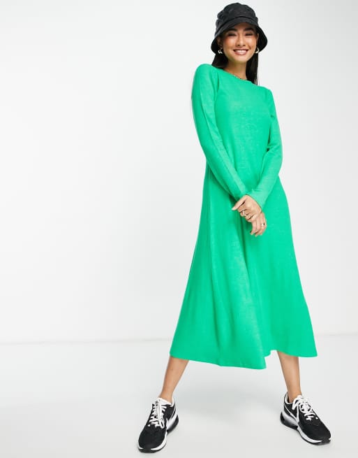 ASOS DESIGN - Superzachte midi-swingjurk met lange mouwen in felgroen