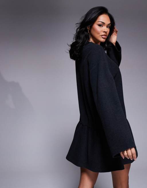 ASOS DESIGN Superzachte mini jurk met lange mouwen en verlaagde