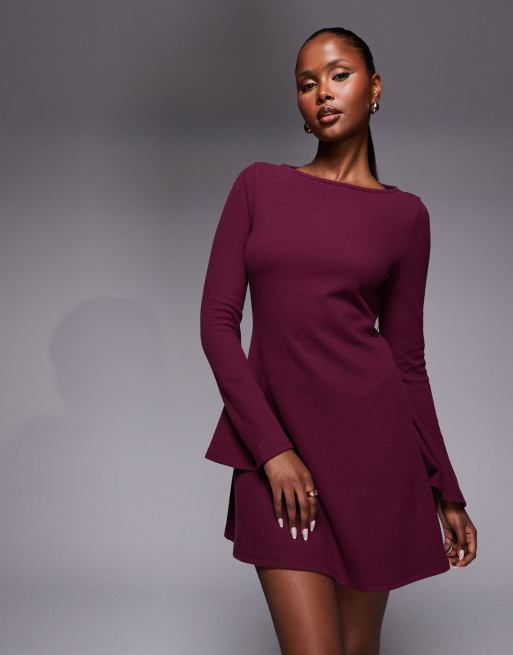 ASOS DESIGN - Superzachte mini-jurk met uitlopende mouwen in paars, 2 van 4