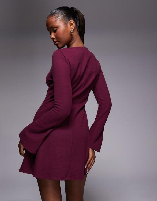 ASOS DESIGN - Superzachte mini-jurk met uitlopende mouwen in paars, 4 van 4