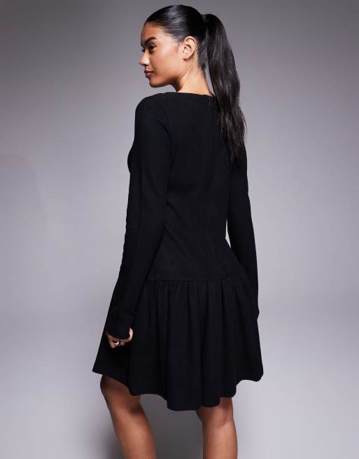 ASOS DESIGN - Superzachte mini jurk met verlaagde taille en korset in zwart, 4 van 4