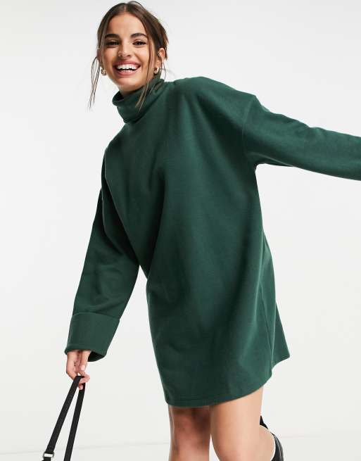 ASOS DESIGN - Superzachte mini trui-jurk met omgeslagen boorden en col in bosgroen