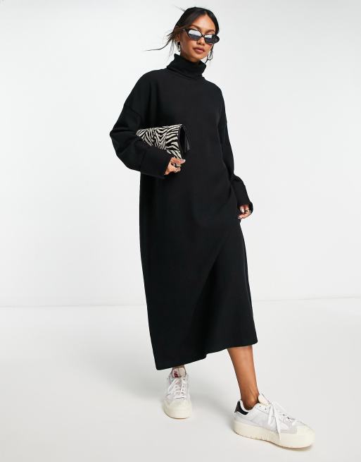 ASOS DESIGN - Superzachte mini trui jurk met omgeslagen manchetten en col in zwart