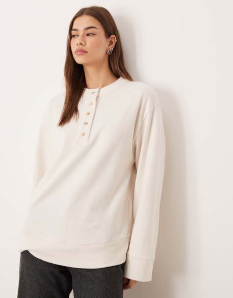 ASOS DESIGN - Superzachte oversized Henley trui in crème - view 1