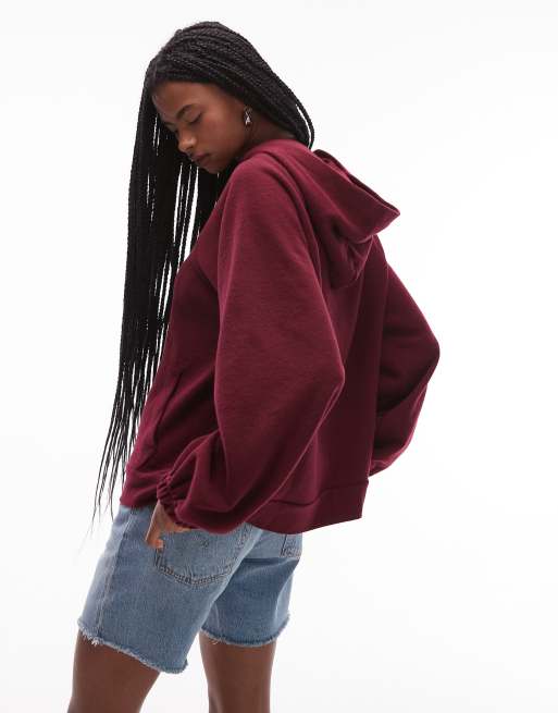 ASOS DESIGN - Superzachte oversized hoodie met raglanmouwen in donker kersenrood, 4 van 4