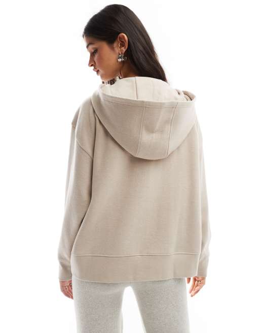 ASOS DESIGN - Superzachte oversized hoodie met ritssluiting in warm crème, 3 van 4