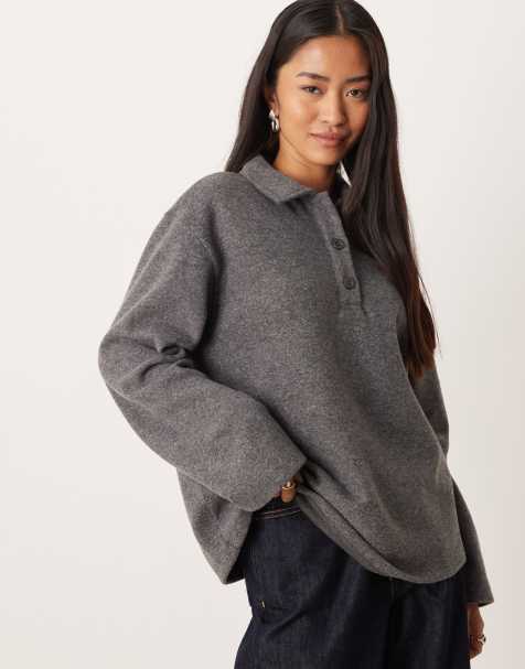 ASOS DESIGN - Superzachte oversized rugby top in grijs, deel van co-ord set - view 1