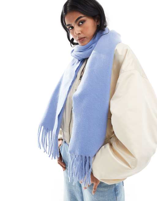 ASOS DESIGN - Superzachte sjaal met kwastjes in middenblauw