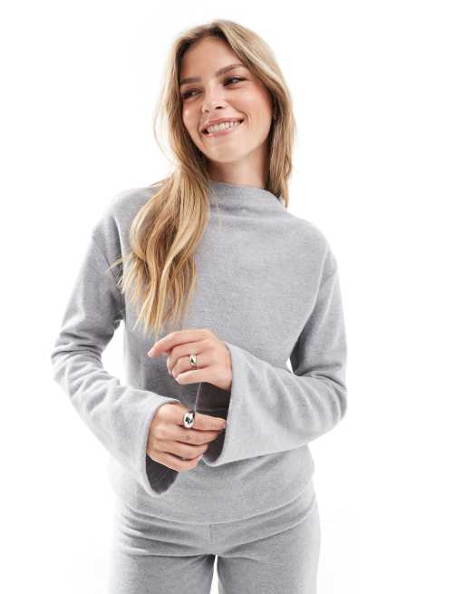 ASOS DESIGN - Superzachte sweater met opstaande boord in gemêleerd grijs, deel van co-ord set