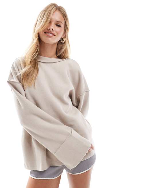 ASOS DESIGN - Superzachte sweater met siernaden en brede manchetten in warm crème, 3 van 4
