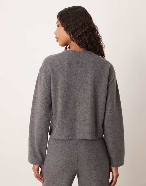ASOS DESIGN - Superzachte top met lange mouwen en knopen in grijs, deel van co-ord set, 4 van 4