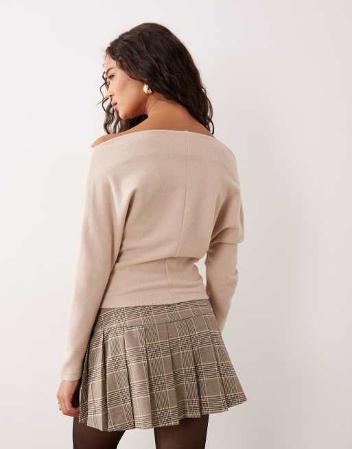 ASOS DESIGN - Superzachte top met plooidetails en blote schouders in crème, 4 van 4