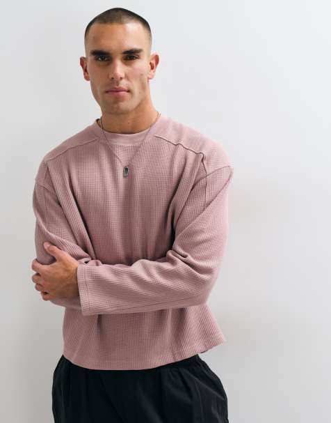 ASOS DESIGN superzware boxy oversized T-shirt met lange mouwen in roze wafelstructuur - view 1