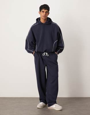 Asos Design Supper Baggy Sweatpants With Side Piping In Navy