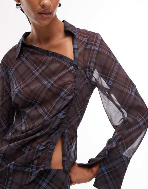 ASOS DESIGN - Surchemise à carreaux transparente effet croisé, 3 de 4