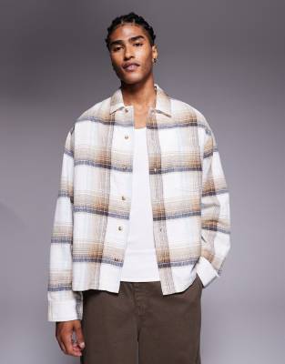 ASOS DESIGN - Surchemise coupe carrée à carreaux - Beige-Neutre