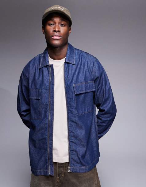 ASOS DESIGN - Surchemise coupe carrée en jean avec poches plaquées - Bleu - view 1