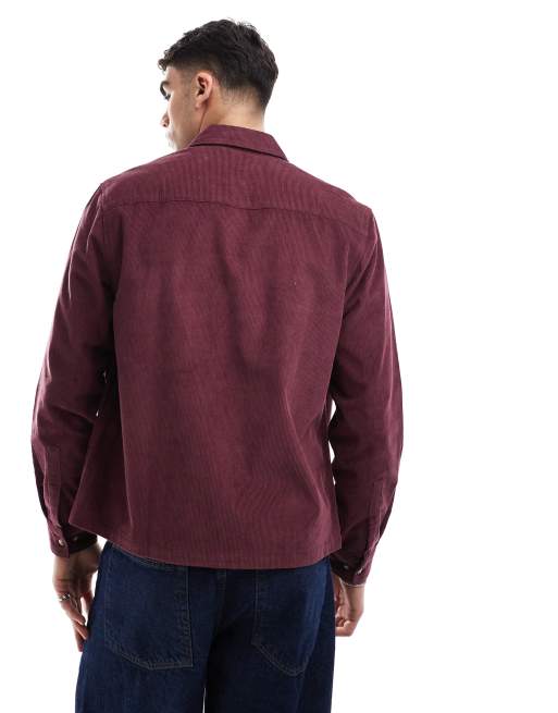 ASOS DESIGN - Surchemise coupe carrée en velours côtelé avec écusson - Bordeaux, 4 de 4