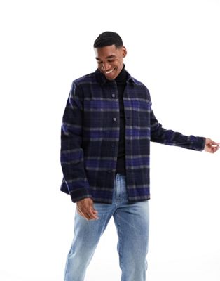 ASOS DESIGN wool look shacket in dark blue check - ASOS Price Checker